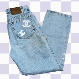 hand-painted Chanel Calvin Klein mom jeans
